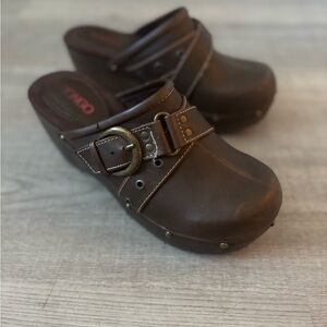 VTG Clogs Women’s 8 Bingo Brown With Buckle 90’s 00’s Boho Chic Y2K Block Heel